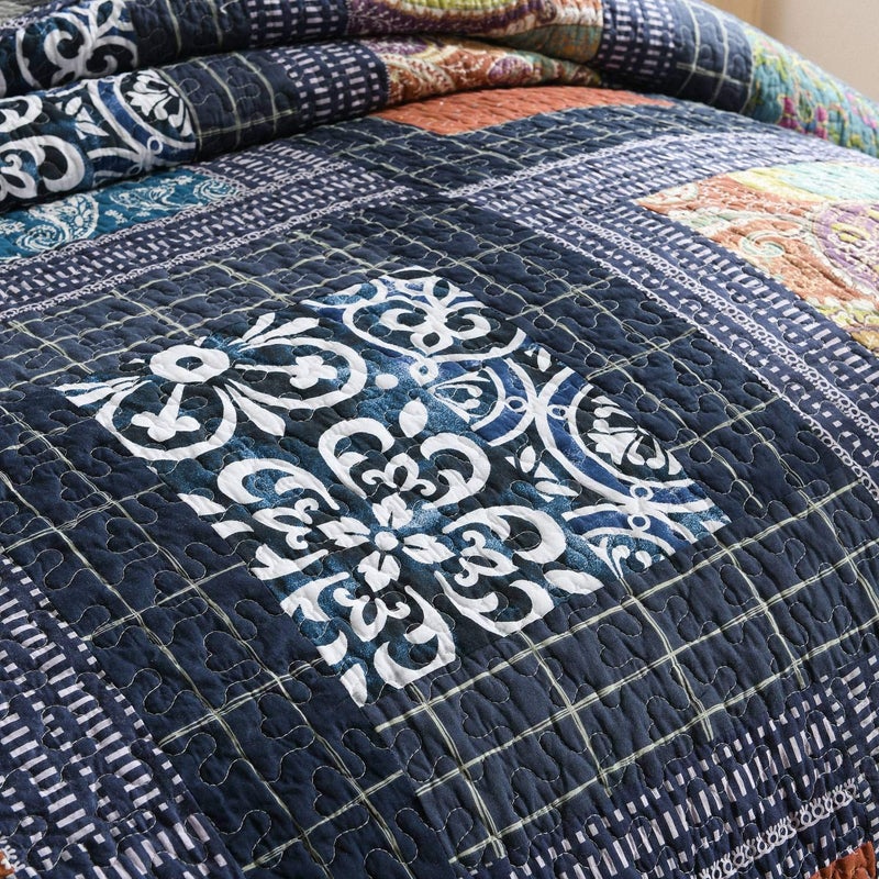 NEWLAKE Bedspread Quilt Set with Real Stitched Embroidery, Paisley Grid Pattern,King Size - Image 4